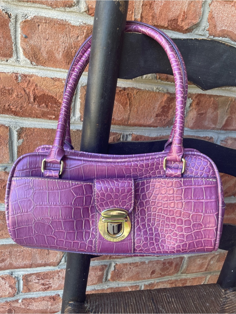 Liz Claiborne Purple Croc-Embossed Shoulder Bag with Gold Hardware